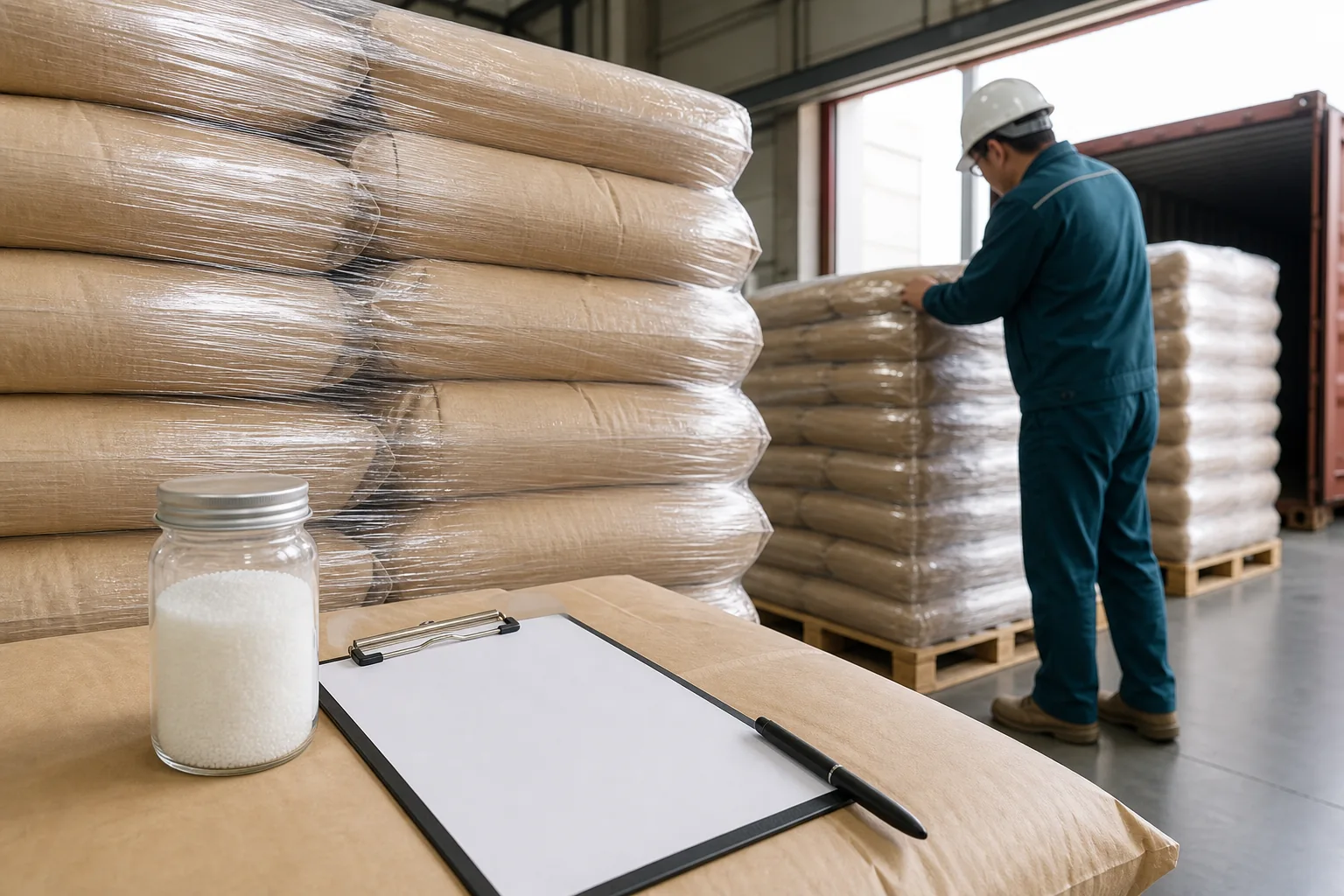 Illustrative polymer bags, sample jar and dispatch inspection